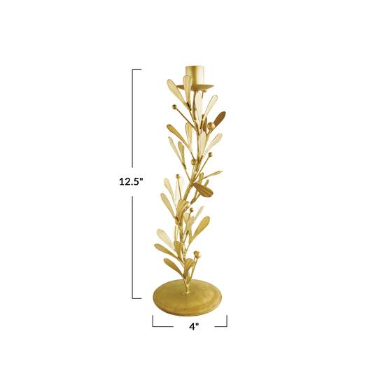 Hello Honey® 12.5" Distressed Pewter Finish Metal Taper Candleholder with Leaves & Berries